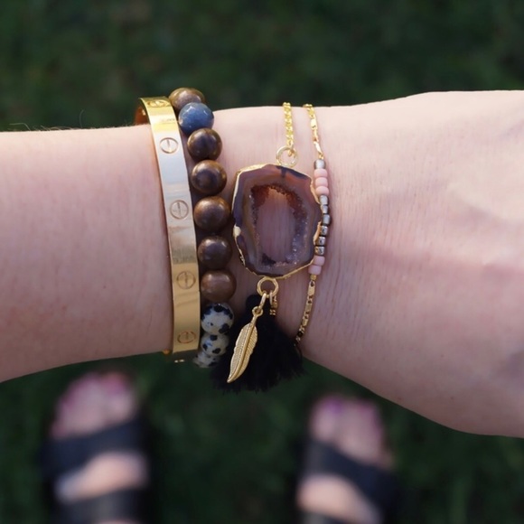 Wood Bead and Geode Mala Bracelet - Picture 3 of 3